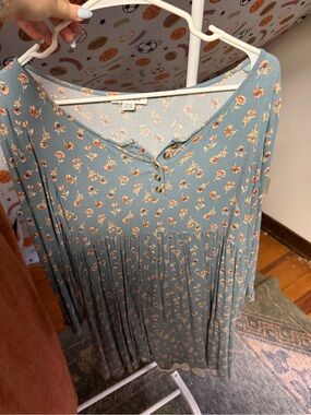 American Eagle Outfitters Blue Floral Button-Front Dress